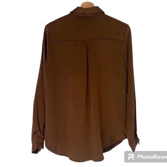 PRINCESS POLLY SHINY BROWN BUTTON DOWN BLOUSE SIZE 4 - Picture 4 of 4